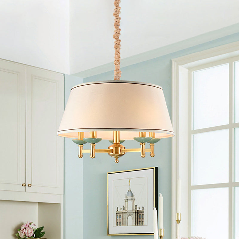 5 Lights Fabric Chandelier Light Fixture Classic White Drum Shade Dining Room Hanging Lamp Kit Clearhalo 'Ceiling Lights' 'Chandeliers' Lighting' options 786281