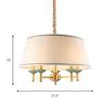 5 Lights Fabric Chandelier Light Fixture Classic White Drum Shade Dining Room Hanging Lamp Kit Clearhalo 'Ceiling Lights' 'Chandeliers' Lighting' options 786283