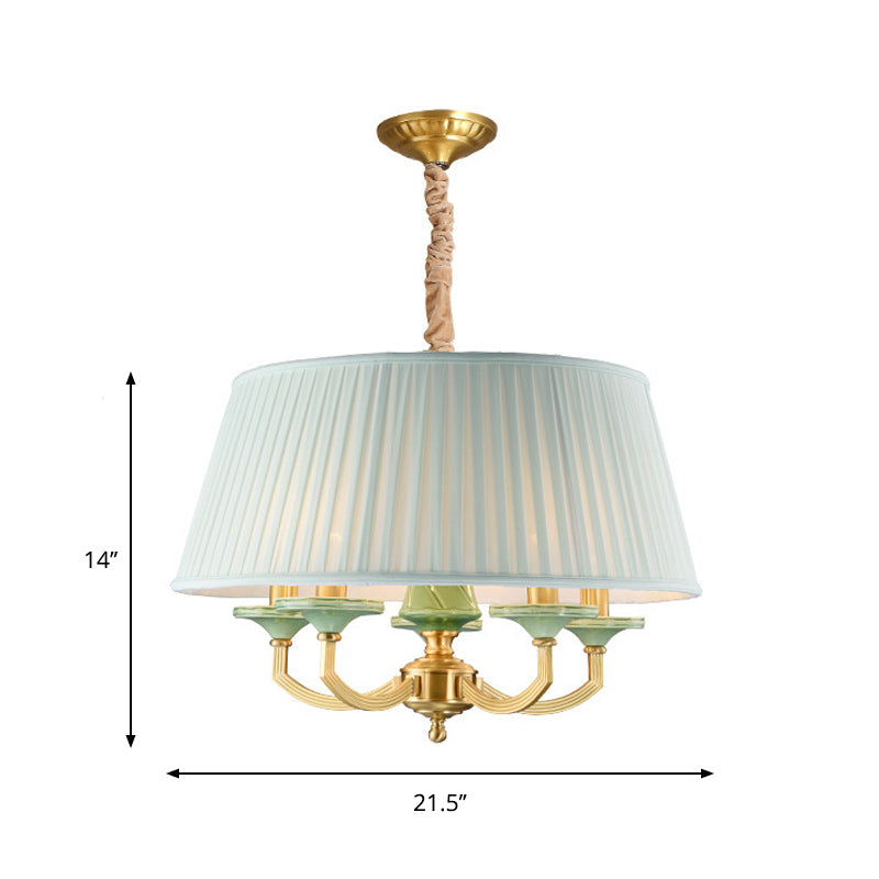 5-Bulb Chandelier Light Fixture Retro Style Pleated Shade Fabric Drop Pendant in Brass Clearhalo 'Ceiling Lights' 'Chandeliers' Lighting' options 786295