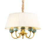 Drum Shade Fabric Hanging Lamp Rural Style 5 Lights Dining Room Chandelier Pendant Light in White Clearhalo 'Ceiling Lights' 'Chandeliers' Lighting' options 786298