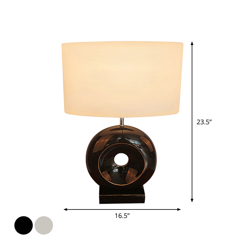 Resin Silver/Black Table Light Circle 1 Bulb Transitional Nightstand Light with Rectangle/Drum Fabric Shade Clearhalo 'Lamps' 'Table Lamps' Lighting' 786316