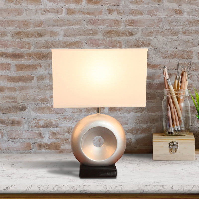 Resin Silver/Black Table Light Circle 1 Bulb Transitional Nightstand Light with Rectangle/Drum Fabric Shade Clearhalo 'Lamps' 'Table Lamps' Lighting' 786328