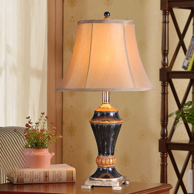 Flared Family Room Table Lamp Traditional Fabric 1-Light Khaki Nightstand Light Khaki Clearhalo 'Lamps' 'Table Lamps' Lighting' 786334