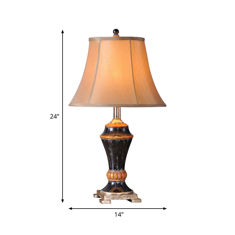 Flared Family Room Table Lamp Traditional Fabric 1-Light Khaki Nightstand Light Clearhalo 'Lamps' 'Table Lamps' Lighting' 786337