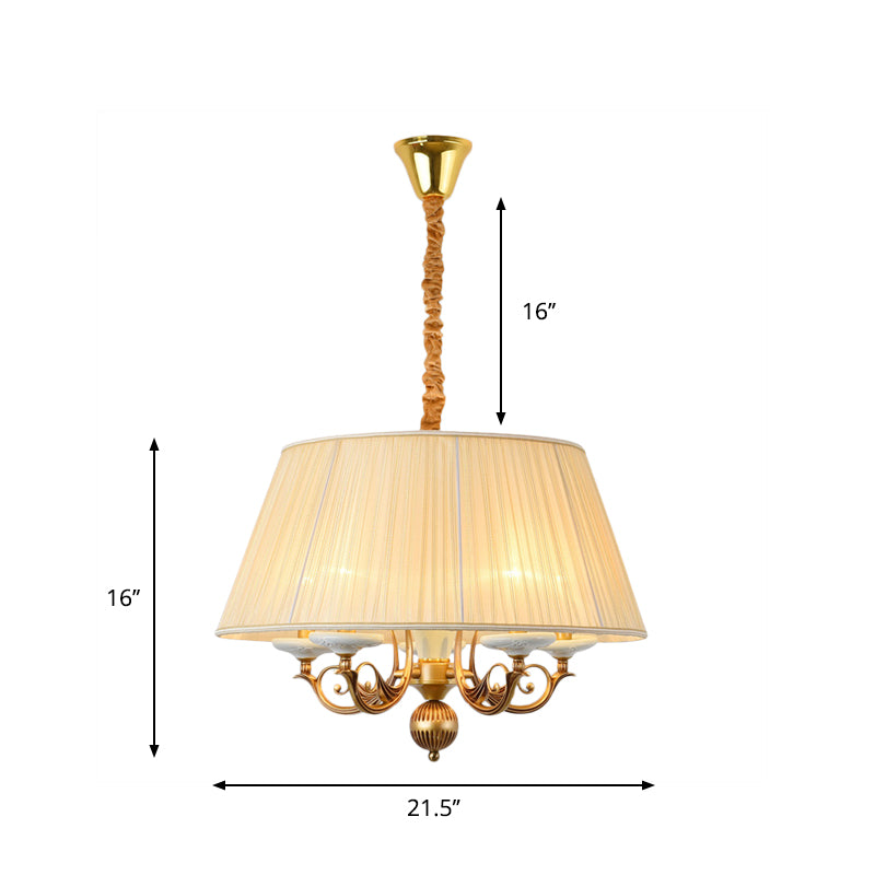 Classic Drum Hanging Chandelier 5 Lights Fabric Drop Pendant in White for Dining Room Clearhalo 'Ceiling Lights' 'Chandeliers' Lighting' options 786351