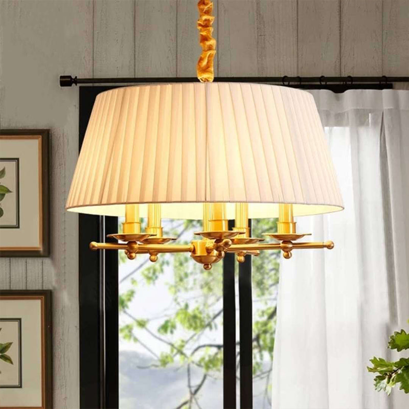 Fabric Brass Pendant Chandelier Gathered Empire Shade 5-Head Traditional Hanging Ceiling Light Brass Clearhalo 'Ceiling Lights' 'Chandeliers' Lighting' options 786366_3ea71bd9-c047-49b1-a8b3-63c886a263e9