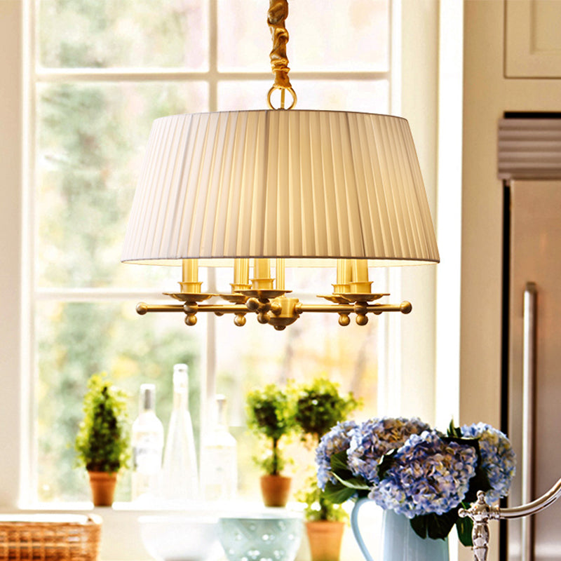 Fabric Brass Pendant Chandelier Gathered Empire Shade 5-Head Traditional Hanging Ceiling Light Clearhalo 'Ceiling Lights' 'Chandeliers' Lighting' options 786367