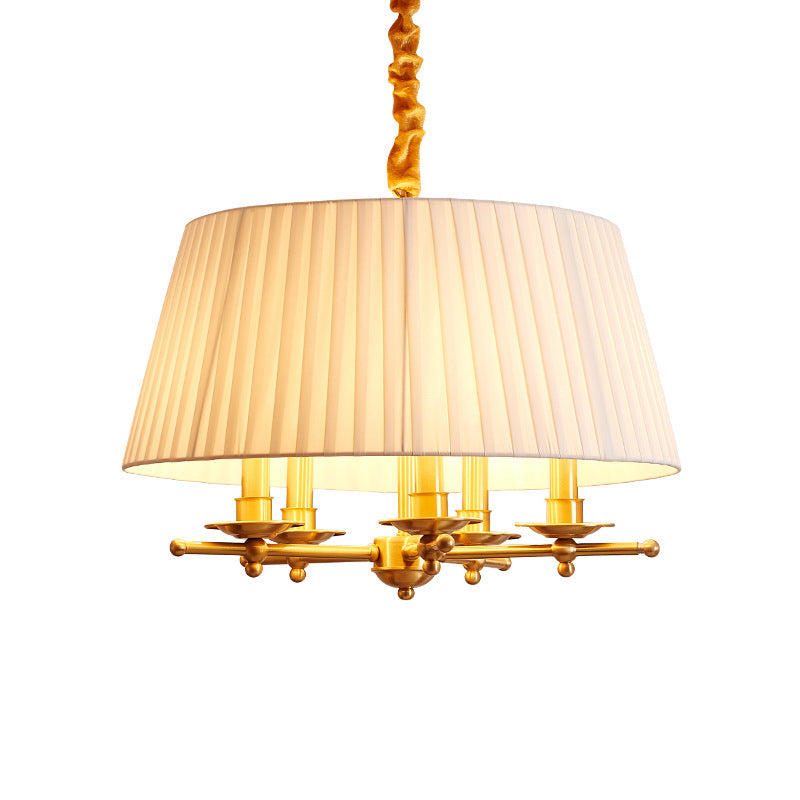 Fabric Brass Pendant Chandelier Gathered Empire Shade 5-Head Traditional Hanging Ceiling Light Clearhalo 'Ceiling Lights' 'Chandeliers' Lighting' options 786368