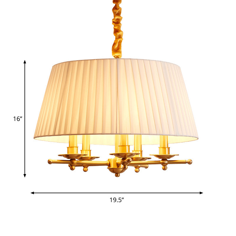 Fabric Brass Pendant Chandelier Gathered Empire Shade 5-Head Traditional Hanging Ceiling Light Clearhalo 'Ceiling Lights' 'Chandeliers' Lighting' options 786369