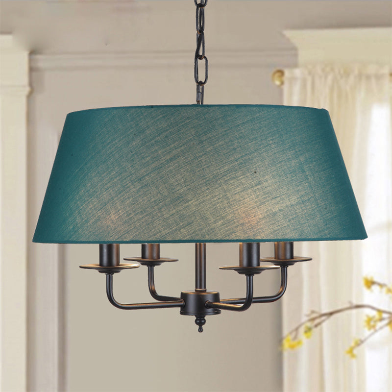 4 Lights Fabric Chandelier Light Rural Style Beige/Green Tapered Drum Dining Room Drop Pendant Clearhalo 'Ceiling Lights' 'Chandeliers' Lighting' options 786388