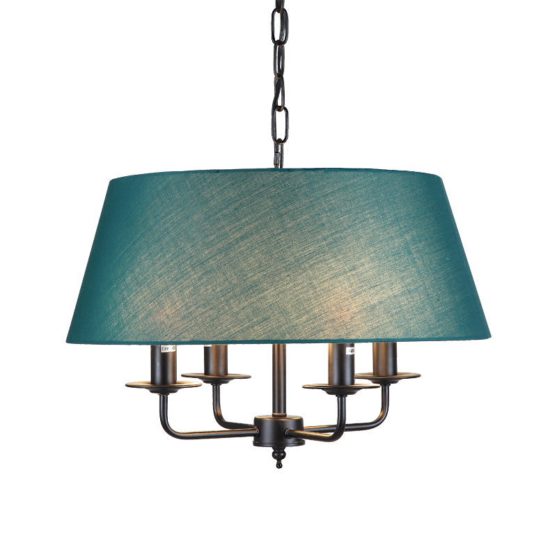 4 Lights Fabric Chandelier Light Rural Style Beige/Green Tapered Drum Dining Room Drop Pendant Clearhalo 'Ceiling Lights' 'Chandeliers' Lighting' options 786390