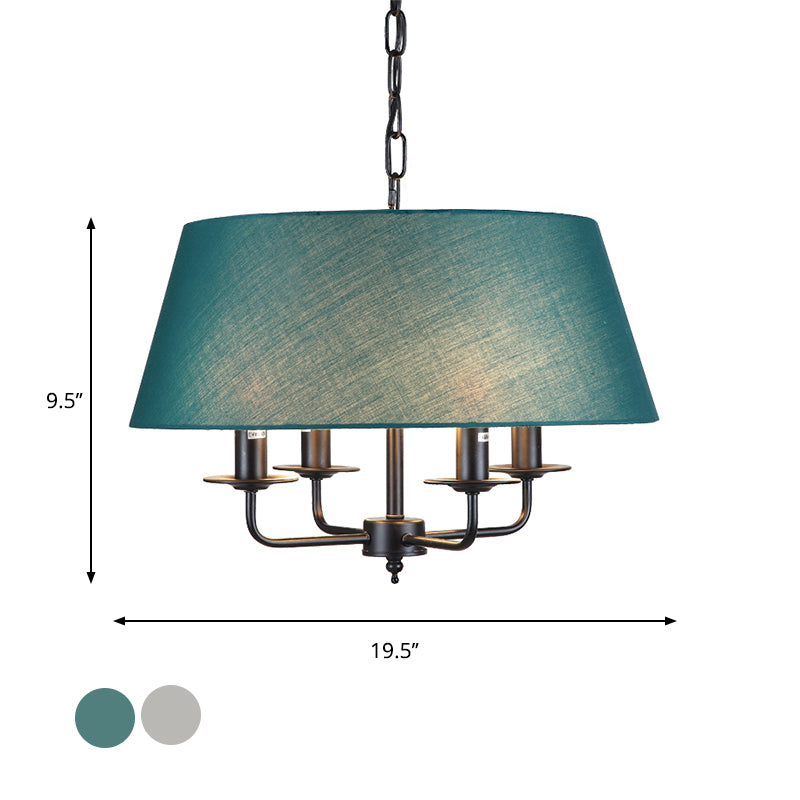 4 Lights Fabric Chandelier Light Rural Style Beige/Green Tapered Drum Dining Room Drop Pendant Clearhalo 'Ceiling Lights' 'Chandeliers' Lighting' options 786391