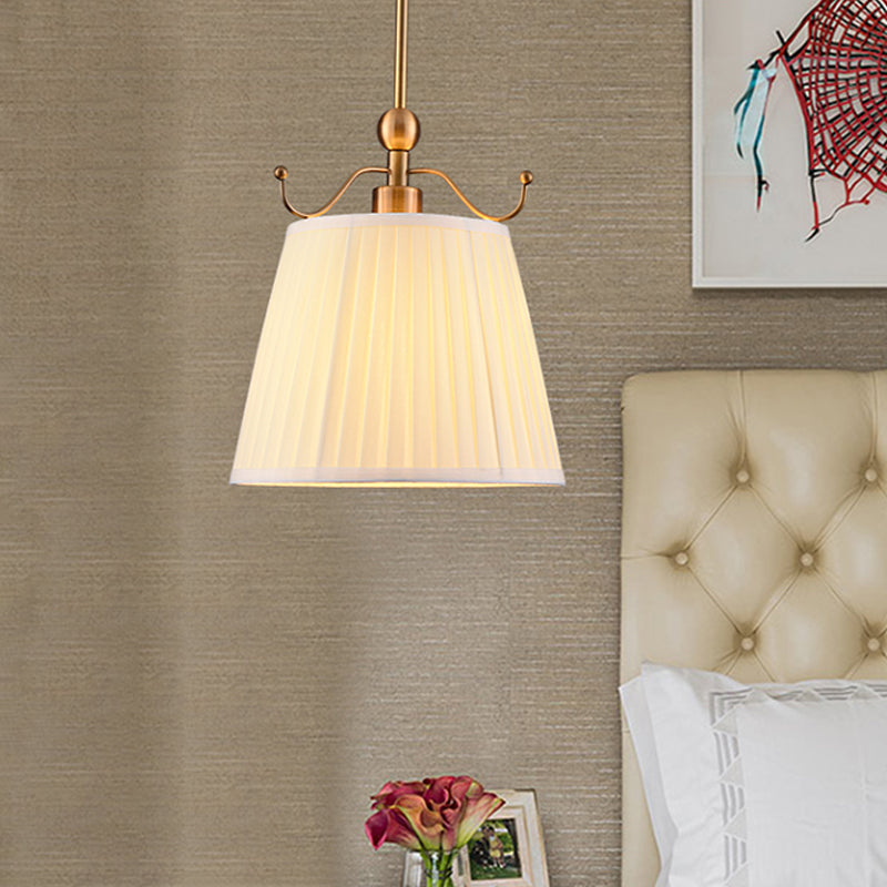 Pleated Lampshade Bedroom Pendant Light Countryside Fabric 1 Bulb White Finish Down Lighting Clearhalo 'Ceiling Lights' 'Pendant Lights' 'Pendants' Lighting' 786396