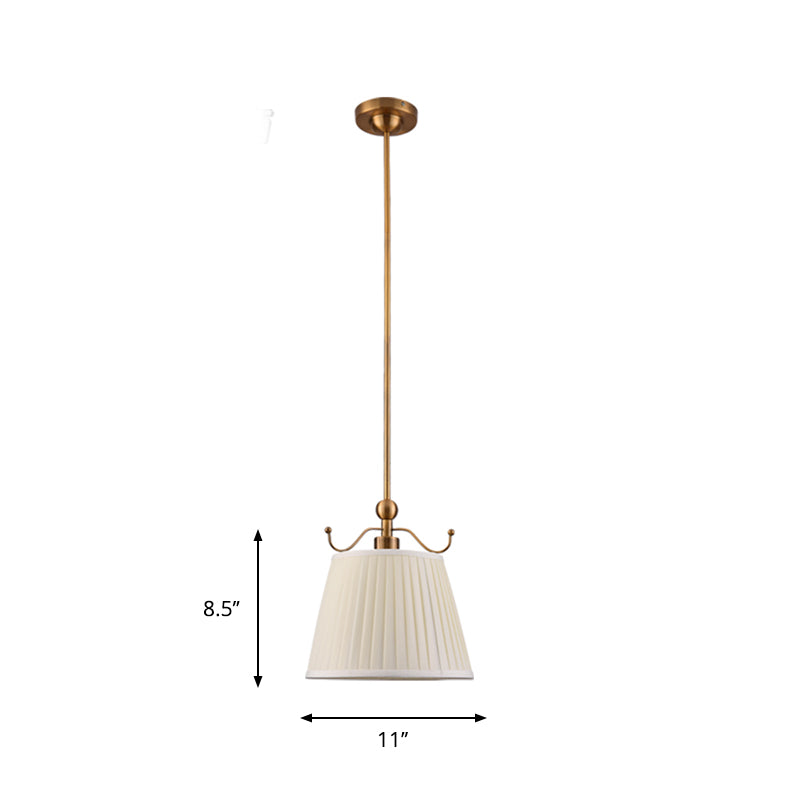 Pleated Lampshade Bedroom Pendant Light Countryside Fabric 1 Bulb White Finish Down Lighting Clearhalo 'Ceiling Lights' 'Pendant Lights' 'Pendants' Lighting' 786399