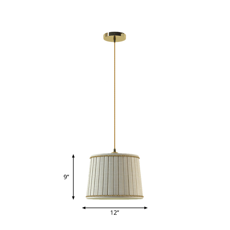 Beige Pleated Shade Pendant Light Fixture Country Fabric 1 Head Bedroom Hanging Lamp Kit Clearhalo 'Ceiling Lights' 'Pendant Lights' 'Pendants' Lighting' 786403