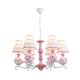 Blue/Pink Whale Shaped Chandelier Light Cartoon 6 Heads Resin Radial Pendant Lamp Fixture with Cone Fabric Shade Clearhalo 'Ceiling Lights' 'Chandeliers' Lighting' options 786433