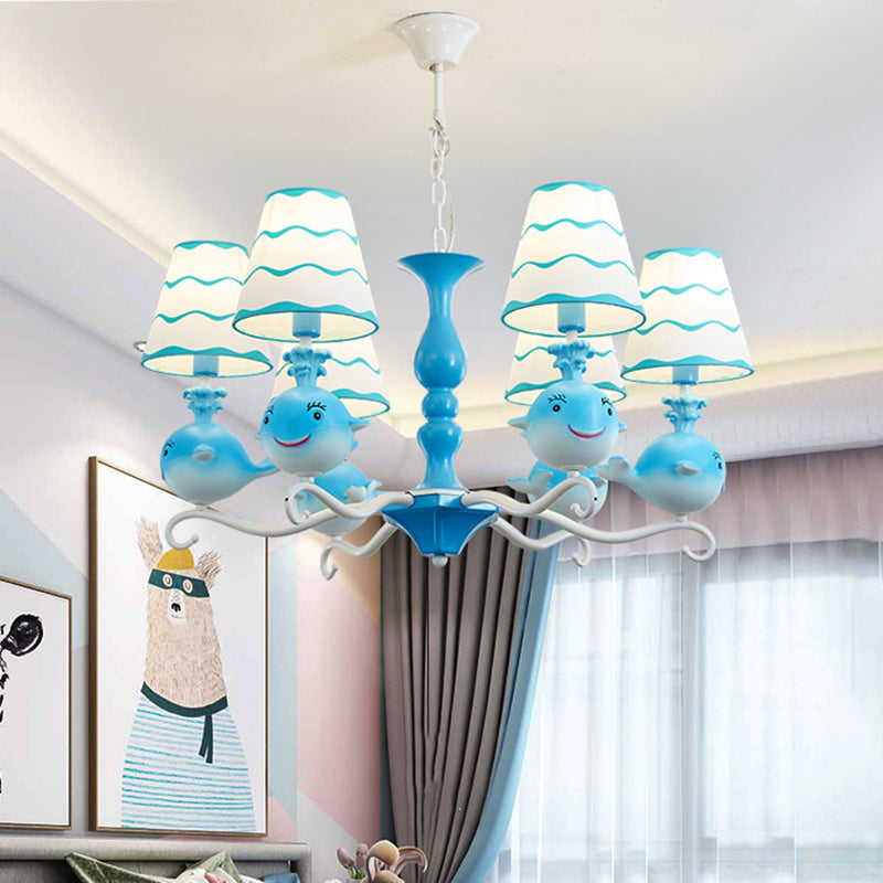 Blue/Pink Whale Shaped Chandelier Light Cartoon 6 Heads Resin Radial Pendant Lamp Fixture with Cone Fabric Shade Clearhalo 'Ceiling Lights' 'Chandeliers' Lighting' options 786436