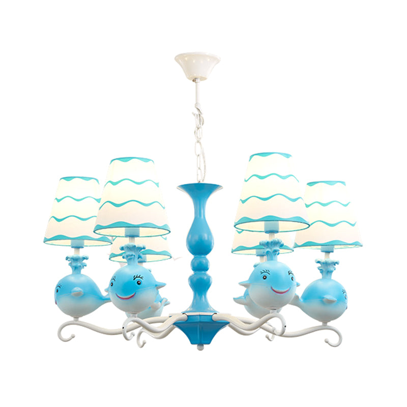 Blue/Pink Whale Shaped Chandelier Light Cartoon 6 Heads Resin Radial Pendant Lamp Fixture with Cone Fabric Shade Clearhalo 'Ceiling Lights' 'Chandeliers' Lighting' options 786437