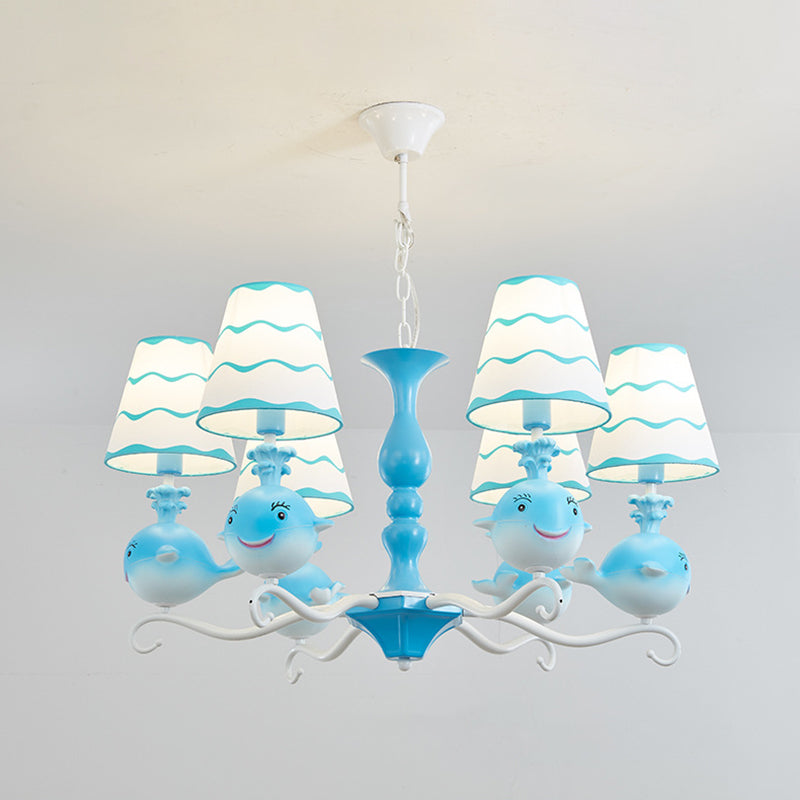 Blue/Pink Whale Shaped Chandelier Light Cartoon 6 Heads Resin Radial Pendant Lamp Fixture with Cone Fabric Shade Clearhalo 'Ceiling Lights' 'Chandeliers' Lighting' options 786438