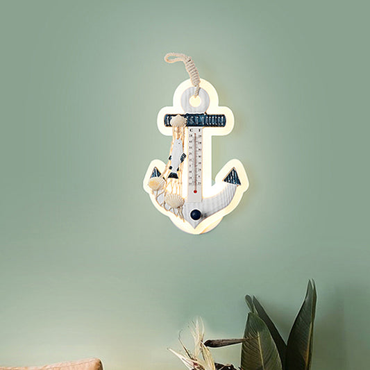 Anchor Shaped Sconce Light Fixture Mediterranean Wood LED Blue-White Wall Mounted Lamp Clearhalo 'Wall Lamps & Sconces' 'Wall Lights' Lighting' 786453