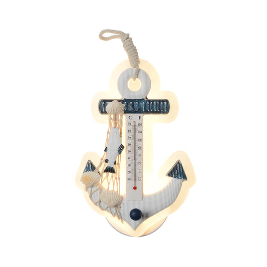 Anchor Shaped Sconce Light Fixture Mediterranean Wood LED Blue-White Wall Mounted Lamp Clearhalo 'Wall Lamps & Sconces' 'Wall Lights' Lighting' 786454