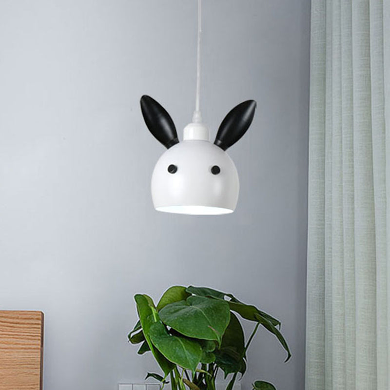 Rabbit Head Shape Down Lighting Cartoon Metallic 1-Head Bedside Pendulum Lamp in White and Black Clearhalo 'Ceiling Lights' 'Pendant Lights' 'Pendants' Lighting' 786456