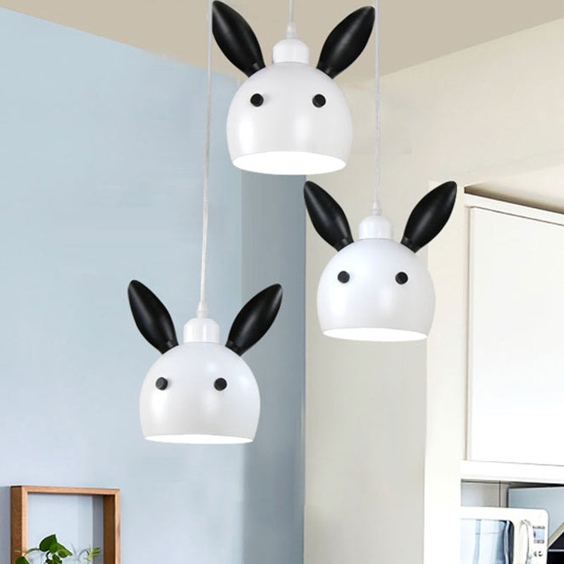 Rabbit Head Shape Down Lighting Cartoon Metallic 1-Head Bedside Pendulum Lamp in White and Black Clearhalo 'Ceiling Lights' 'Pendant Lights' 'Pendants' Lighting' 786457