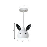 Rabbit Head Shape Down Lighting Cartoon Metallic 1-Head Bedside Pendulum Lamp in White and Black Clearhalo 'Ceiling Lights' 'Pendant Lights' 'Pendants' Lighting' 786459