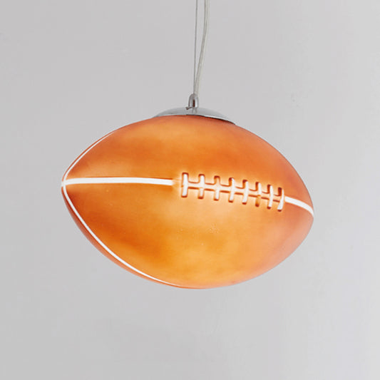 Kids Rugby-Shape Pendant Lighting Brown Glass 1 Light Bedroom Ceiling Hang Fixture Clearhalo 'Ceiling Lights' 'Glass shade' 'Glass' 'Pendant Lights' 'Pendants' Lighting' 786462