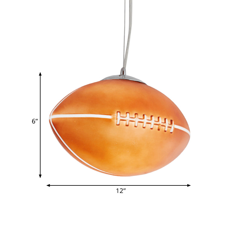 Kids Rugby-Shape Pendant Lighting Brown Glass 1 Light Bedroom Ceiling Hang Fixture Clearhalo 'Ceiling Lights' 'Glass shade' 'Glass' 'Pendant Lights' 'Pendants' Lighting' 786463