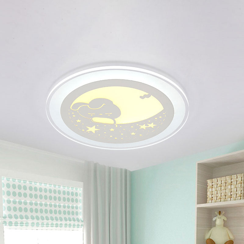 White Round Flushmount Light Nordic 16"/19.5" Dia LED Acrylic Flush Mounted Lamp in Warm/White Light with Rabbit and Star Pattern White White Clearhalo 'Ceiling Lights' 'Close To Ceiling Lights' 'Close to ceiling' 'Flush mount' Lighting' 786468