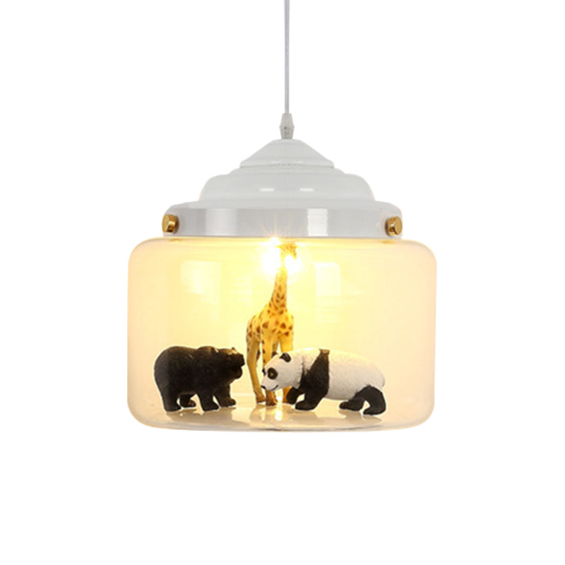 Jar Shaped Clear Glass Pendulum Light Nordic Style 1 Light White/Black Suspension Lamp with Animals Deco Clearhalo 'Ceiling Lights' 'Glass shade' 'Glass' 'Pendant Lights' 'Pendants' Lighting' 786488