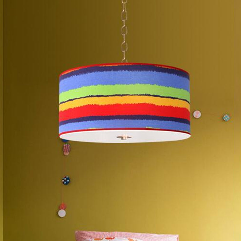 Red and Blue Drum Ceiling Light Fixture Kids 1 Light Fabric Hanging Pendant Lamp for Child Bedroom Red-Blue Clearhalo 'Ceiling Lights' 'Pendant Lights' 'Pendants' Lighting' 786489_08fb492c-aa98-411f-a3e1-a7c35e208223