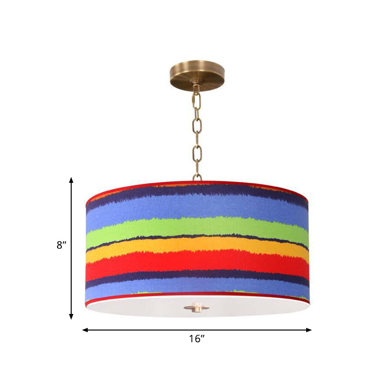 Red and Blue Drum Ceiling Light Fixture Kids 1 Light Fabric Hanging Pendant Lamp for Child Bedroom Clearhalo 'Ceiling Lights' 'Pendant Lights' 'Pendants' Lighting' 786492