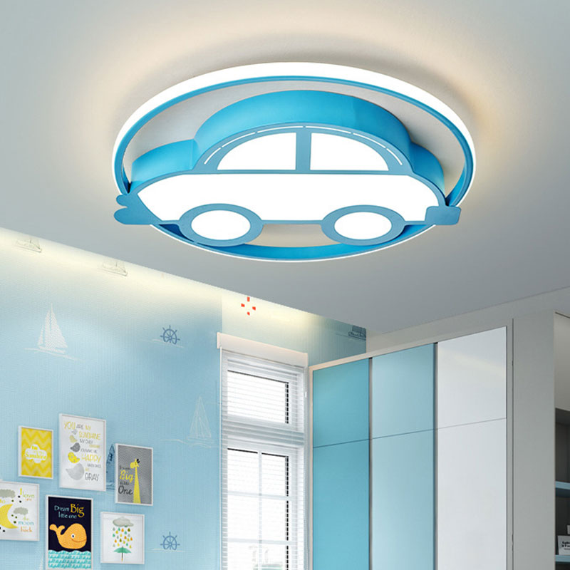 Cartoon Car Shape Flush Light Fixture Metal LED Bedroom Flush Mount Lamp in Blue, White/Warm Light Blue Clearhalo 'Ceiling Lights' 'Close To Ceiling Lights' 'Close to ceiling' 'Flush mount' Lighting' 786497