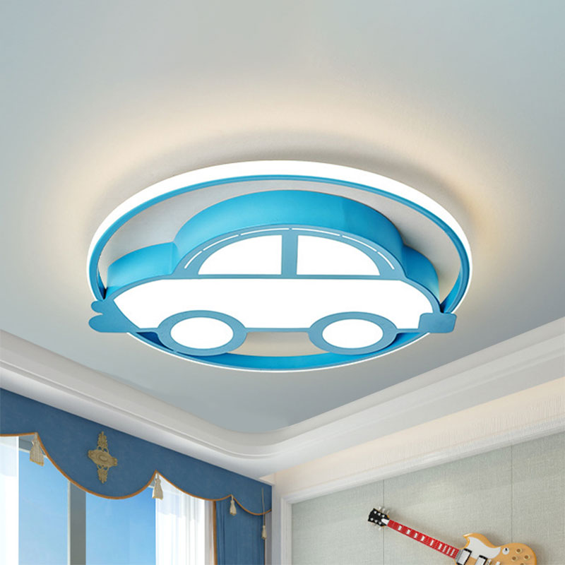 Cartoon Car Shape Flush Light Fixture Metal LED Bedroom Flush Mount Lamp in Blue, White/Warm Light Clearhalo 'Ceiling Lights' 'Close To Ceiling Lights' 'Close to ceiling' 'Flush mount' Lighting' 786498