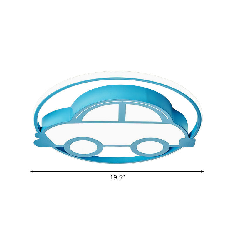 Cartoon Car Shape Flush Light Fixture Metal LED Bedroom Flush Mount Lamp in Blue, White/Warm Light Clearhalo 'Ceiling Lights' 'Close To Ceiling Lights' 'Close to ceiling' 'Flush mount' Lighting' 786500