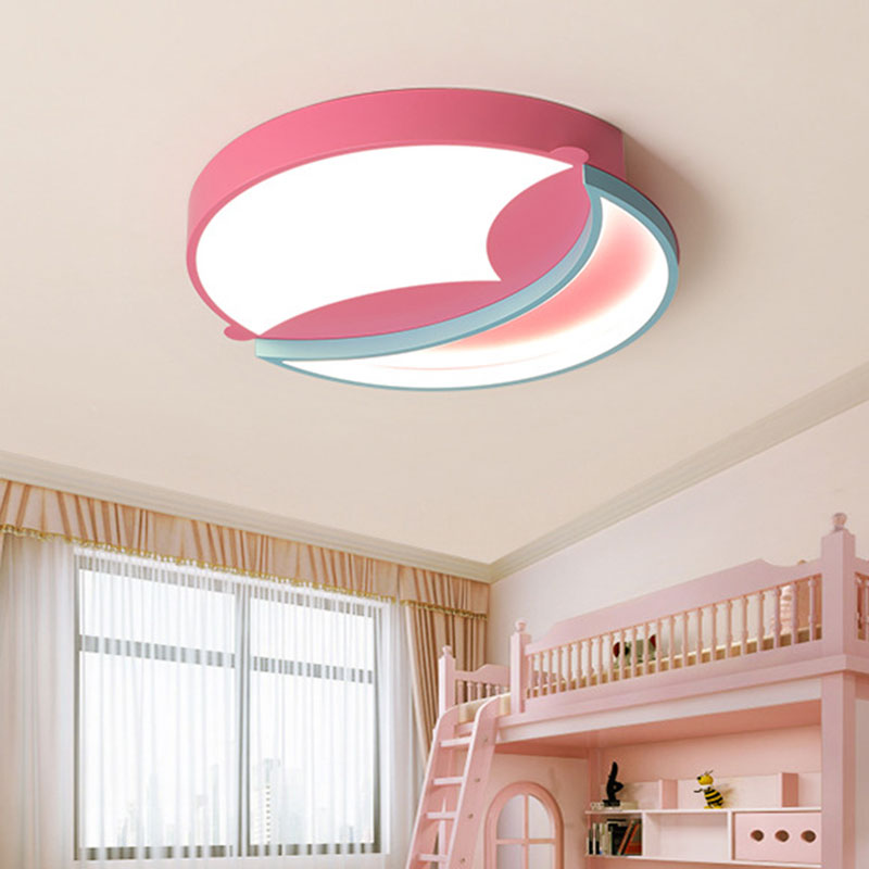 Pink and Blue Round Flushmount Lamp Cartoon LED Metallic Flush Mount Fixture in White/Warm Light, 18"/22" Wide Pink Clearhalo 'Ceiling Lights' 'Close To Ceiling Lights' 'Close to ceiling' 'Flush mount' Lighting' 786501