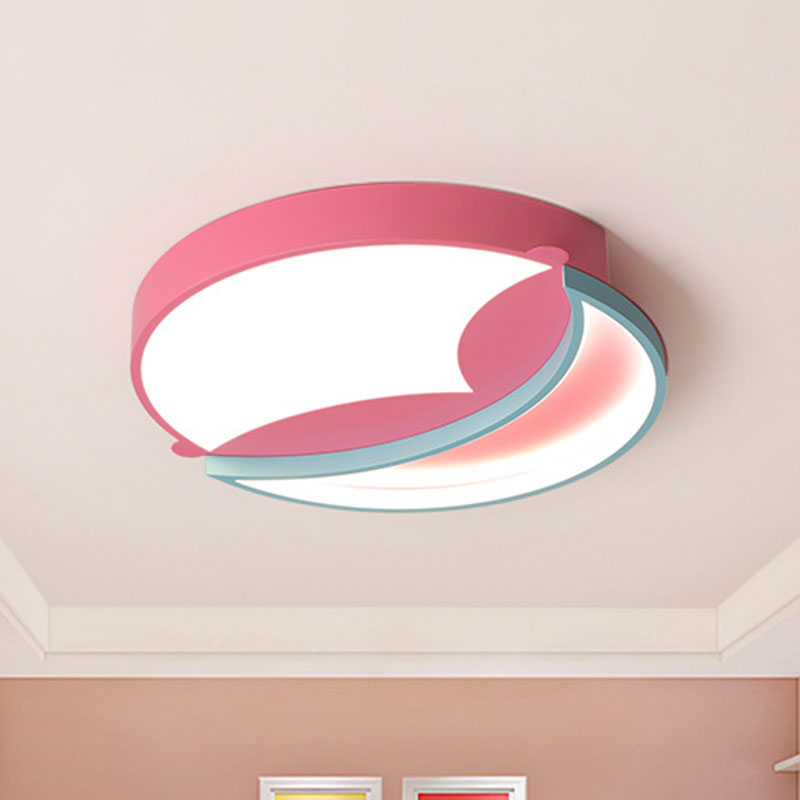 Pink and Blue Round Flushmount Lamp Cartoon LED Metallic Flush Mount Fixture in White/Warm Light, 18"/22" Wide Clearhalo 'Ceiling Lights' 'Close To Ceiling Lights' 'Close to ceiling' 'Flush mount' Lighting' 786502