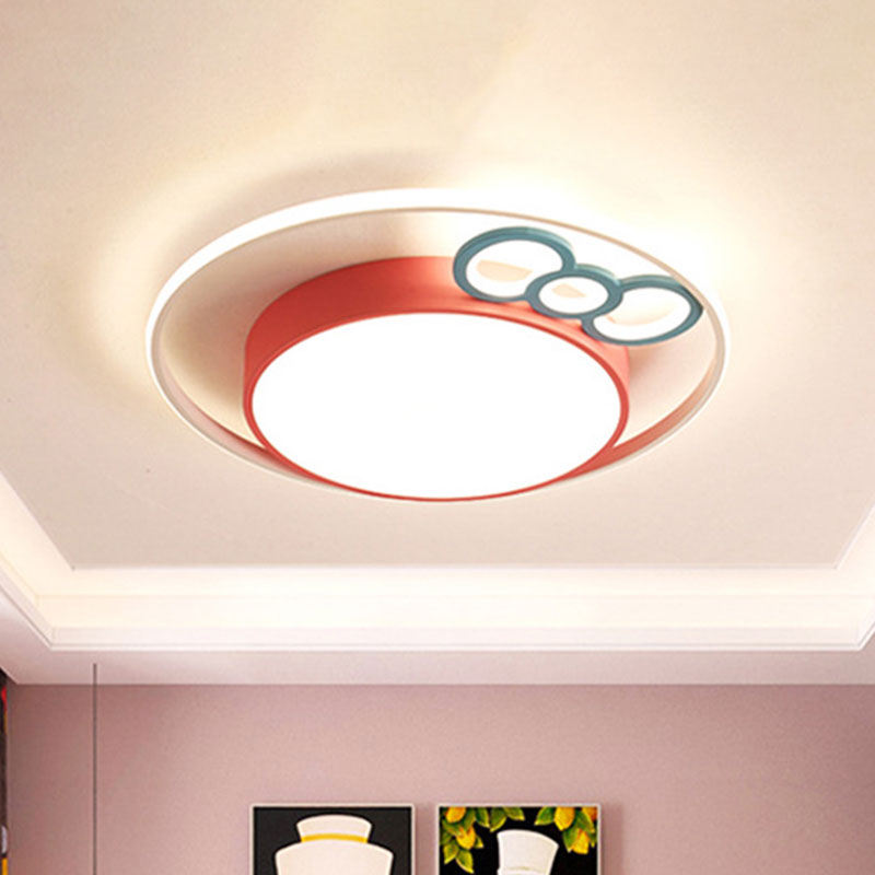 Kids LED Ceiling Mounted Fixture Pink/Blue Finish Bow and Round Flushmount Light in Warm/White Light, 18"/23" Dia Clearhalo 'Ceiling Lights' 'Close To Ceiling Lights' 'Close to ceiling' 'Flush mount' Lighting' 786507