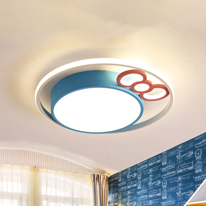 Kids LED Ceiling Mounted Fixture Pink/Blue Finish Bow and Round Flushmount Light in Warm/White Light, 18"/23" Dia Blue Clearhalo 'Ceiling Lights' 'Close To Ceiling Lights' 'Close to ceiling' 'Flush mount' Lighting' 786511