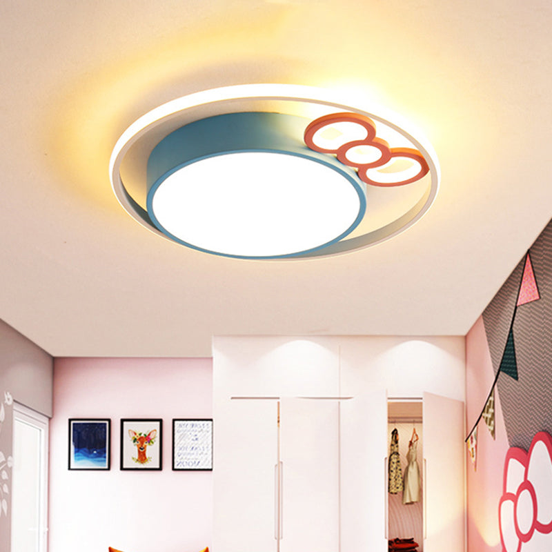 Kids LED Ceiling Mounted Fixture Pink/Blue Finish Bow and Round Flushmount Light in Warm/White Light, 18"/23" Dia Clearhalo 'Ceiling Lights' 'Close To Ceiling Lights' 'Close to ceiling' 'Flush mount' Lighting' 786512