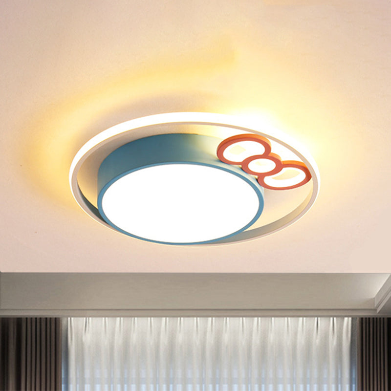 Kids LED Ceiling Mounted Fixture Pink/Blue Finish Bow and Round Flushmount Light in Warm/White Light, 18"/23" Dia Clearhalo 'Ceiling Lights' 'Close To Ceiling Lights' 'Close to ceiling' 'Flush mount' Lighting' 786513