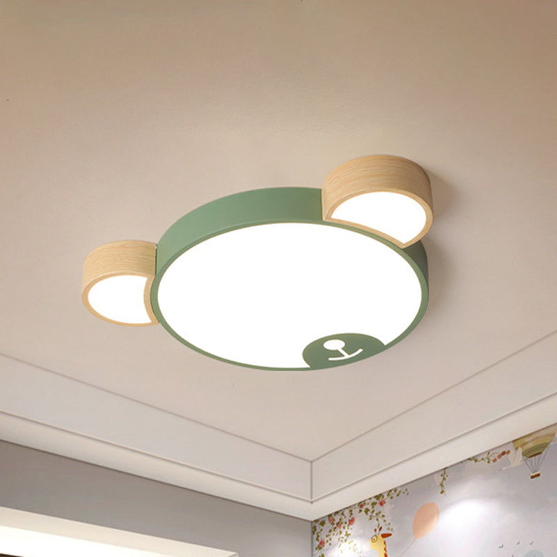 Metallic Bear Head Shaped Flushmount Nordic Grey/Green and Wood LED Ceiling Flush in Warm/White Light, 18"/21.5" Wide Clearhalo 'Ceiling Lights' 'Close To Ceiling Lights' 'Close to ceiling' 'Flush mount' Lighting' 786530