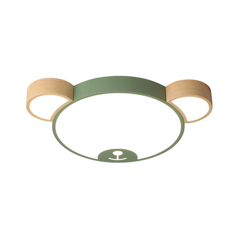 Metallic Bear Head Shaped Flushmount Nordic Grey/Green and Wood LED Ceiling Flush in Warm/White Light, 18"/21.5" Wide Clearhalo 'Ceiling Lights' 'Close To Ceiling Lights' 'Close to ceiling' 'Flush mount' Lighting' 786531