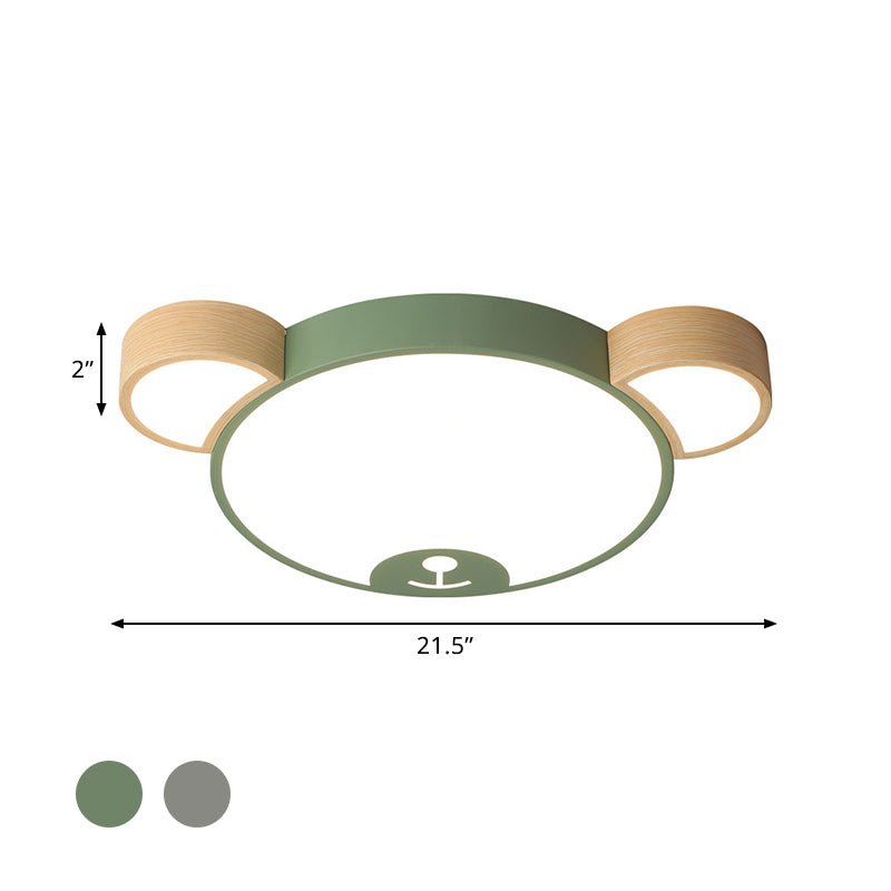 Metallic Bear Head Shaped Flushmount Nordic Grey/Green and Wood LED Ceiling Flush in Warm/White Light, 18"/21.5" Wide Clearhalo 'Ceiling Lights' 'Close To Ceiling Lights' 'Close to ceiling' 'Flush mount' Lighting' 786533