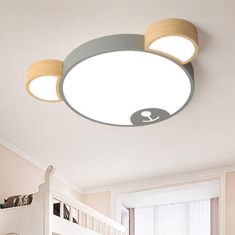 Metallic Bear Head Shaped Flushmount Nordic Grey/Green and Wood LED Ceiling Flush in Warm/White Light, 18"/21.5" Wide Grey Clearhalo 'Ceiling Lights' 'Close To Ceiling Lights' 'Close to ceiling' 'Flush mount' Lighting' 786534