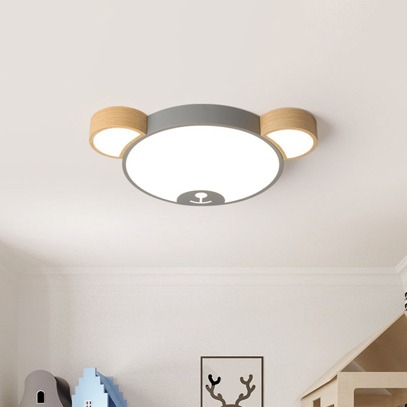 Metallic Bear Head Shaped Flushmount Nordic Grey/Green and Wood LED Ceiling Flush in Warm/White Light, 18"/21.5" Wide Clearhalo 'Ceiling Lights' 'Close To Ceiling Lights' 'Close to ceiling' 'Flush mount' Lighting' 786535