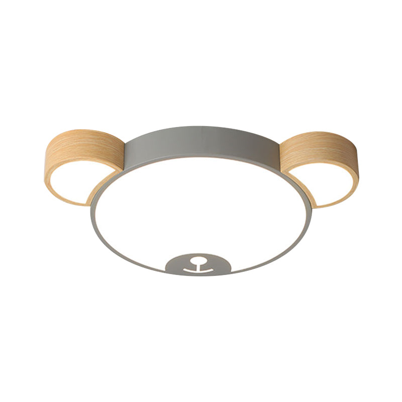 Metallic Bear Head Shaped Flushmount Nordic Grey/Green and Wood LED Ceiling Flush in Warm/White Light, 18"/21.5" Wide Clearhalo 'Ceiling Lights' 'Close To Ceiling Lights' 'Close to ceiling' 'Flush mount' Lighting' 786537