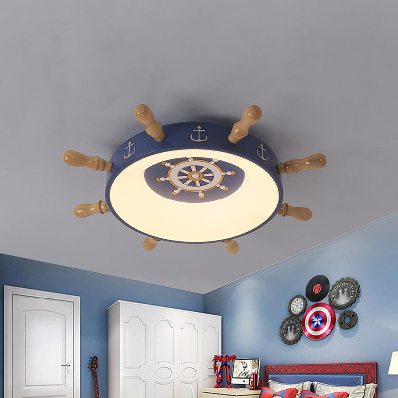 Kids Rudder Shape Flush Mount Fixture Metal LED Bedroom Flush Lighting in Dark Blue and Wood/Blue, White/Warm Light Wood Clearhalo 'Ceiling Lights' 'Close To Ceiling Lights' 'Close to ceiling' 'Flush mount' Lighting' 786538